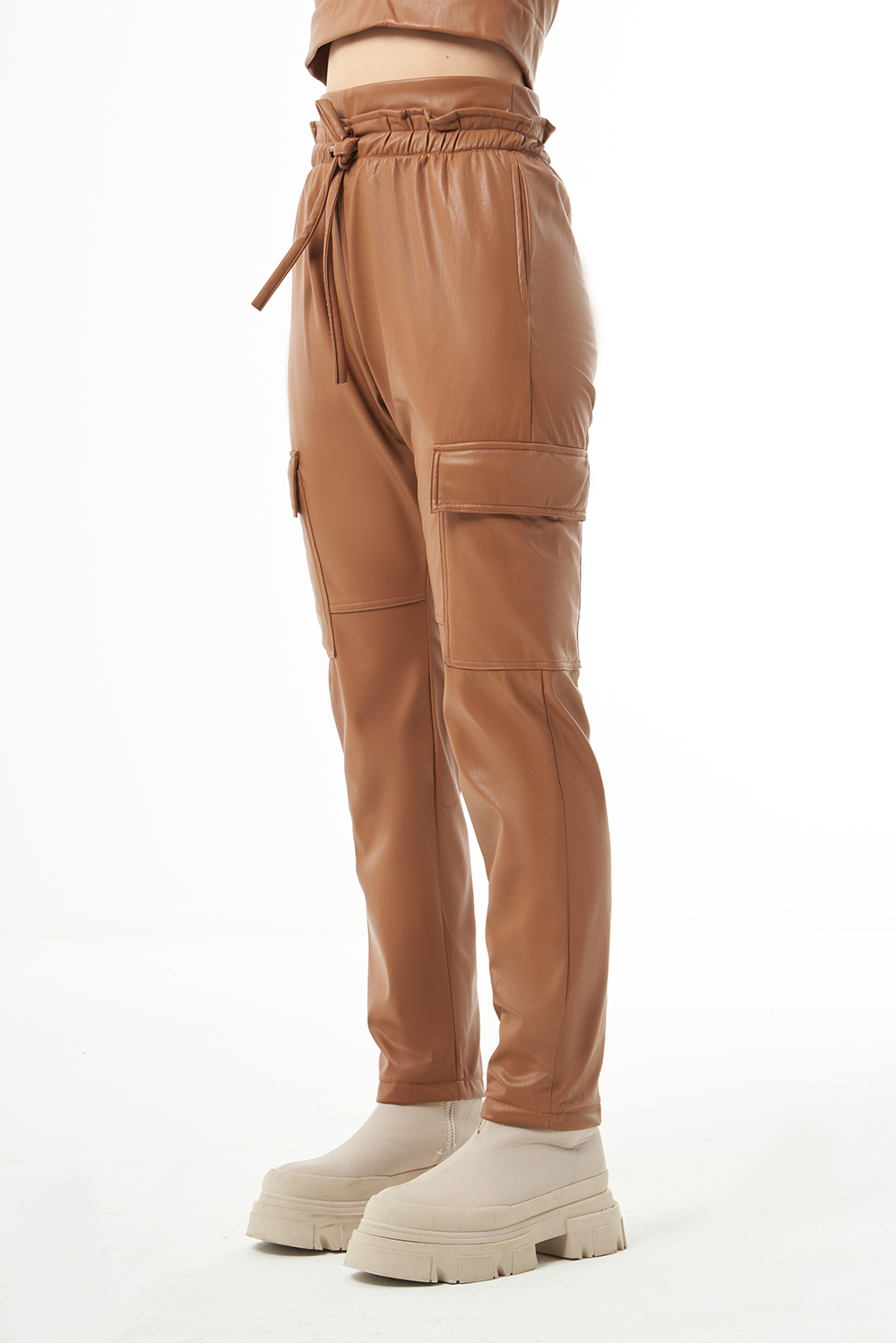 Deri Detaylı Mzl Camel Pantolon