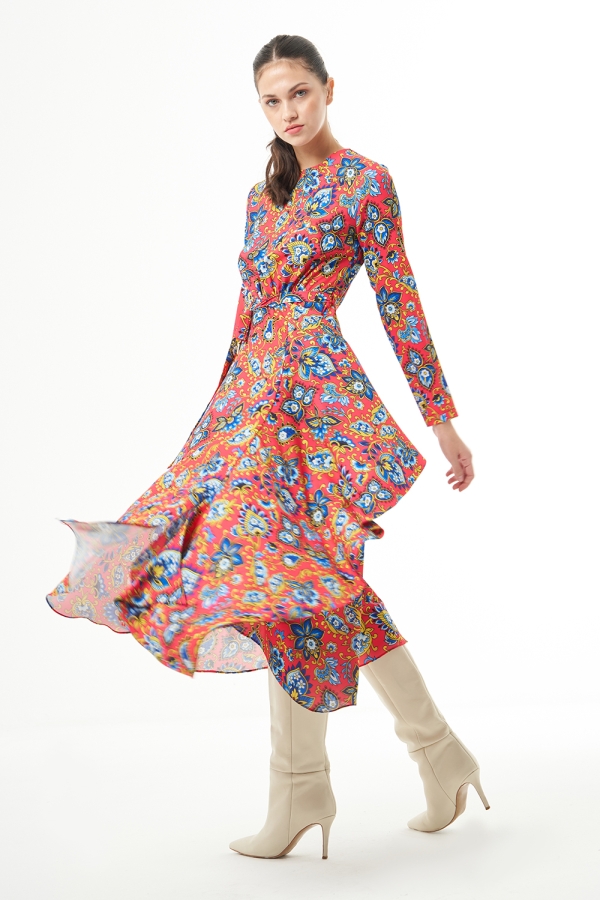 MZL - Desenli Tokalı Mzl Elbise
